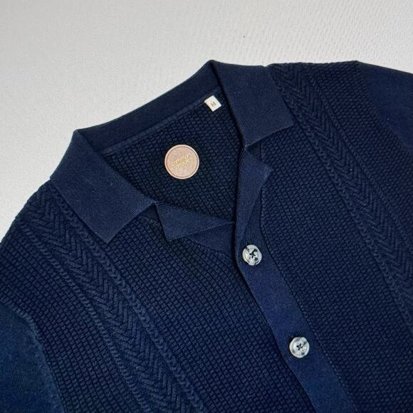 Common People Simmons Textured Knit Polo Shirt Navy Size M NWT Retro Mod Style - Picture 1 of 11